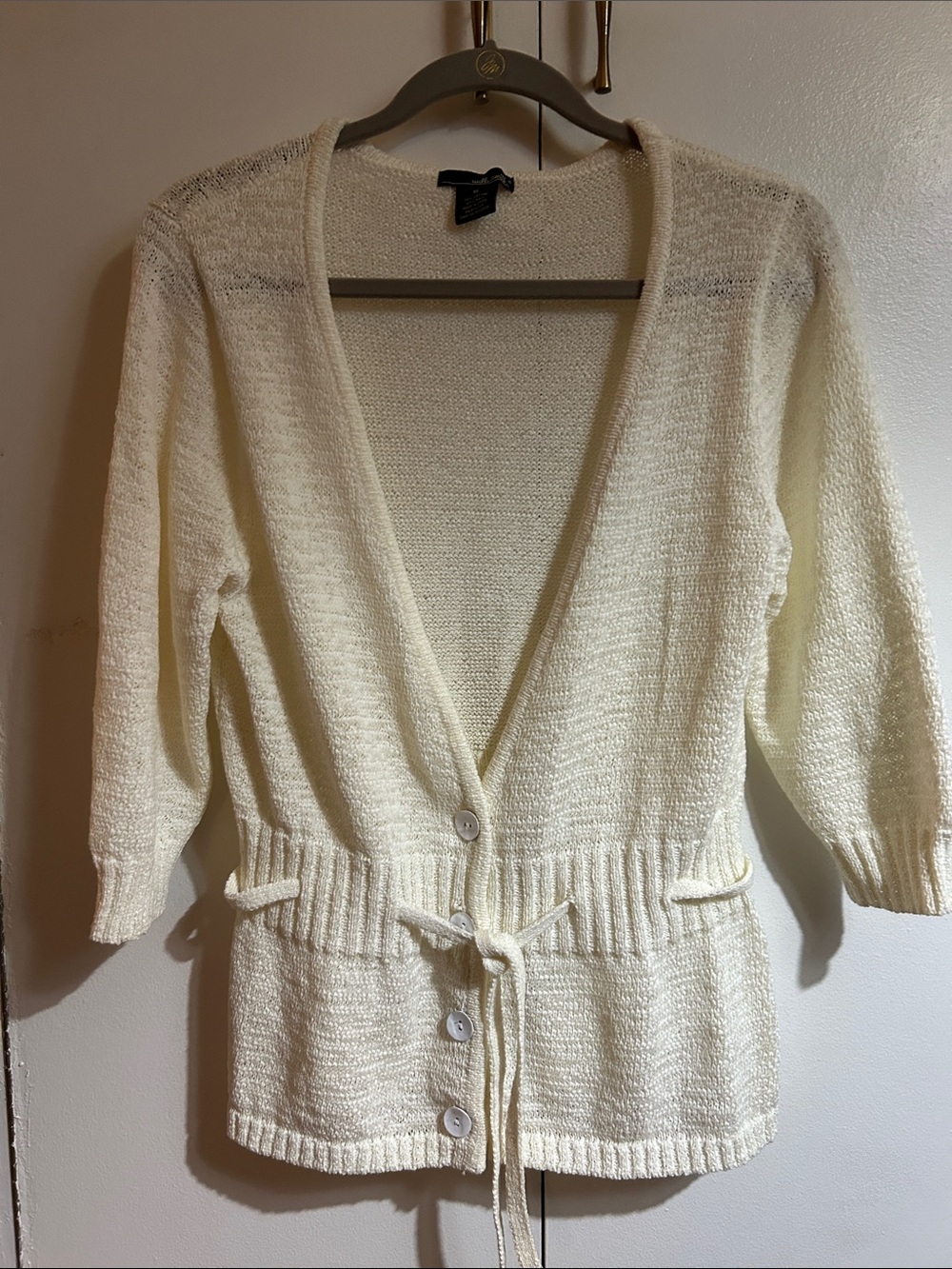 Willi Smith Cream Tie-Waist V-Neck Cardigan